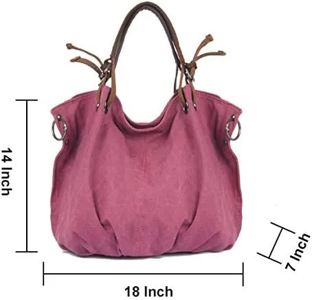 18 Inch Womens Handbag Waterproof Canvas Leather Satchel Purse Handbag, Vintage Retro Waxed Canvas Genuine Leather