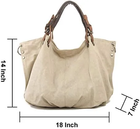 18 Inch Womens Handbag Waterproof Canvas Leather Satchel Purse Handbag, Vintage Retro Waxed Canvas Genuine Leather