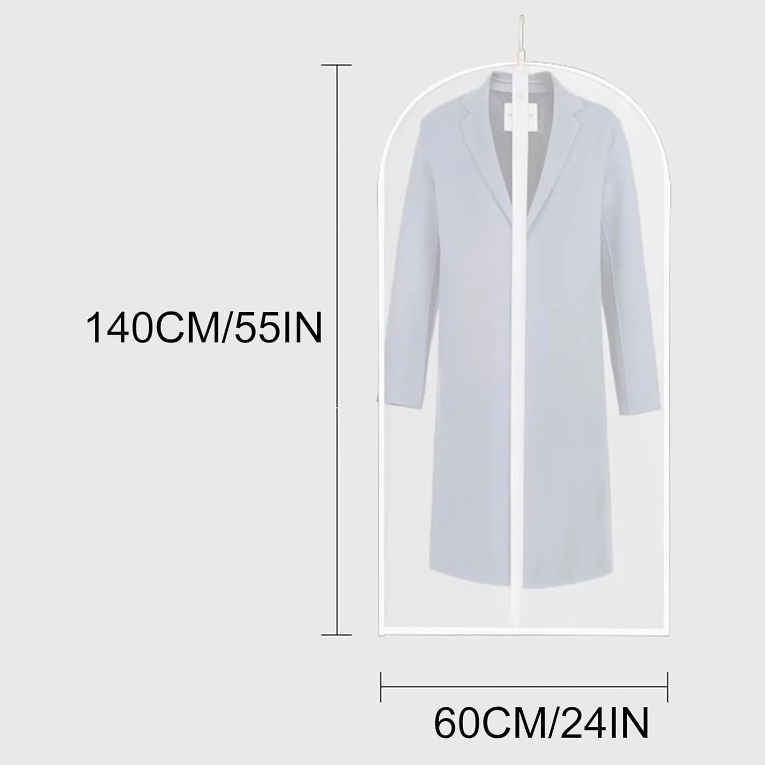 2 Garment Bags for Hanging Clothes, Translucent Plastic Dress Bag, Suitable for Wardrobe Storage of Suits, Shirts, and Pants(White,60x140cm/24x55in)
