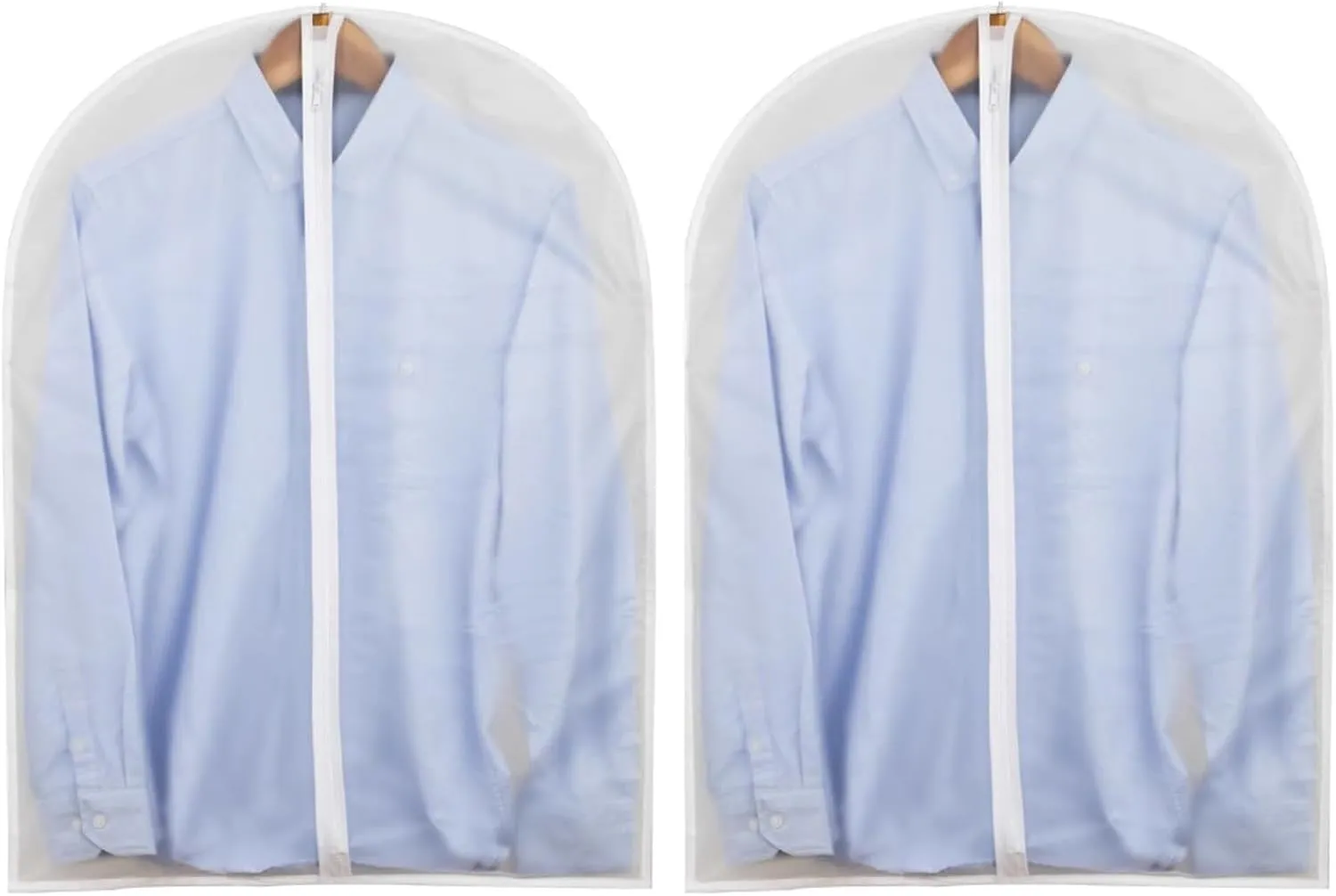 2 Garment Bags for Hanging Clothes, Translucent Plastic Dress Bag, Suitable for Wardrobe Storage of Suits, Shirts, and Pants(White,60x140cm/24x55in)