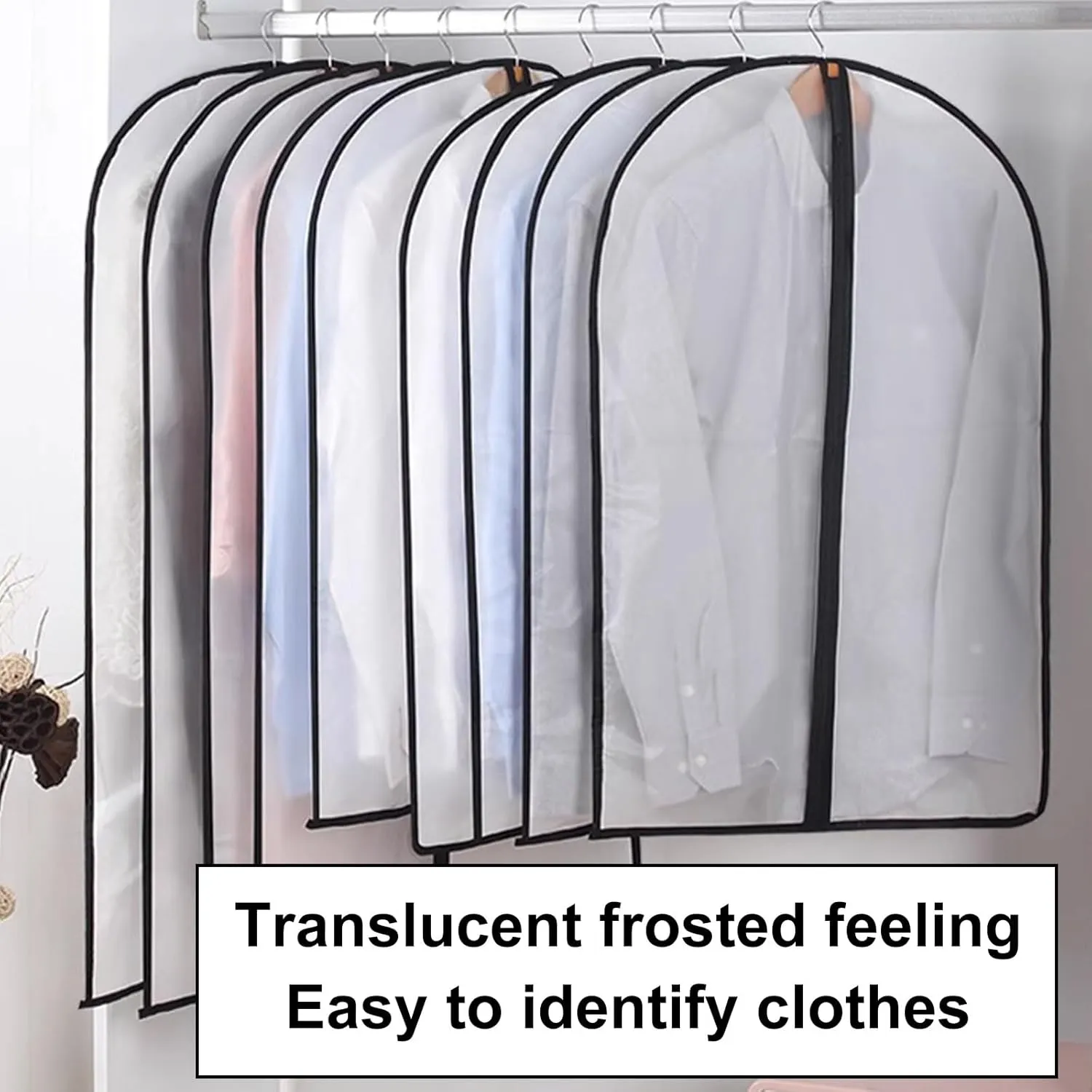 2 Garment Bags for Hanging Clothes, Translucent Plastic Dress Bag, Suitable for Wardrobe Storage of Suits, Shirts, and Pants(White,60x140cm/24x55in)