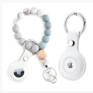 2-Pack CHABAEBAE AirTag Keychain Leather Case, Vegan Leather Holder for Apple AirTag, with Beaded Wristlet Keychain