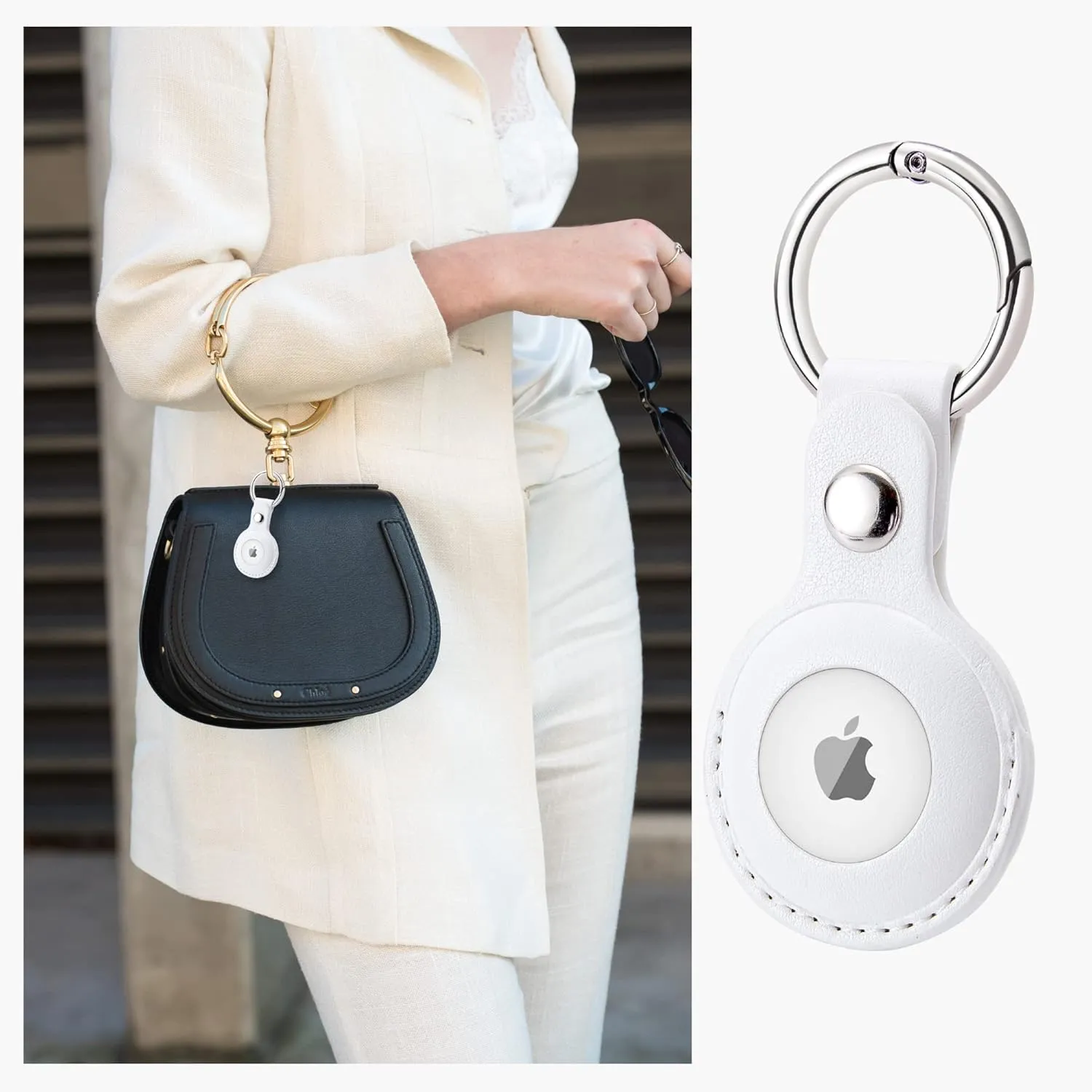 2-Pack CHABAEBAE AirTag Keychain Leather Case, Vegan Leather Holder for Apple AirTag, with Beaded Wristlet Keychain