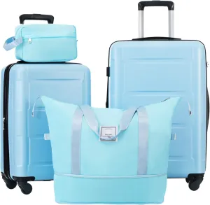 2 Piece Lightweight Suitcase Set with Expandable Spinner Wheels, Hard Case Luggage, Light Blue