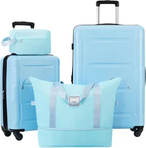 2 Piece Luggage Set with Expandable Spinner Wheels, Lightweight ABS Suitcase in Light Blue