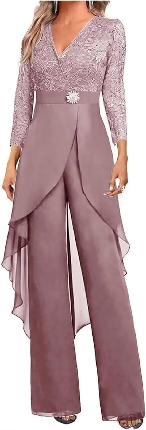 2 Pieces Lace Pant Suits for Women Dressy Summer Lace Mother of The Bride Pantsuits for Wedding Guest 2025