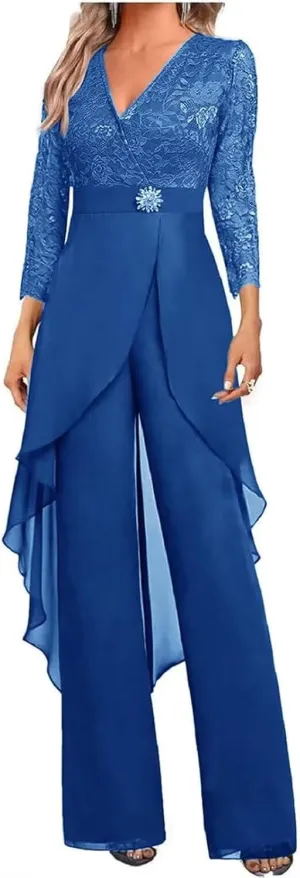 2 Pieces Lace Pant Suits for Women Dressy Summer Lace Mother of The Bride Pantsuits for Wedding Guest 2025