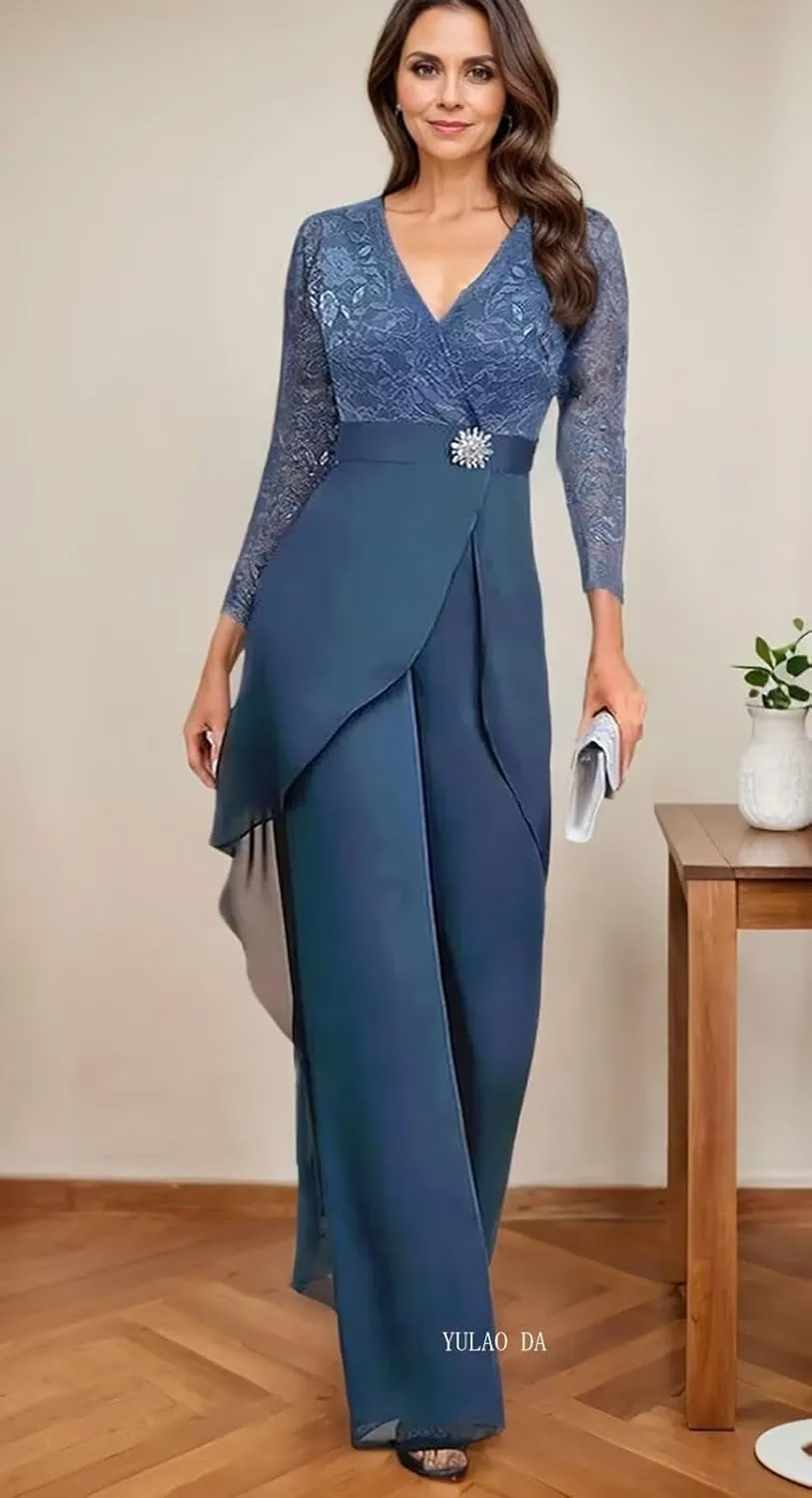 2 Pieces Lace Pant Suits for Women Dressy Summer Lace Mother of The Bride Pantsuits for Wedding Guest 2025