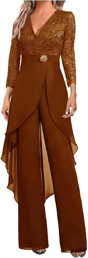 2 Pieces Lace Pant Suits for Women Dressy Summer Lace Mother of The Bride Pantsuits for Wedding Guest 2025