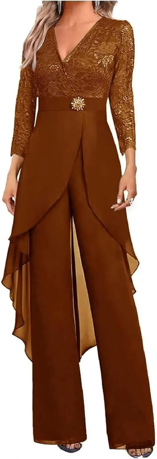 2 Pieces Lace Pant Suits for Women Dressy Summer Lace Mother of The Bride Pantsuits for Wedding Guest 2025