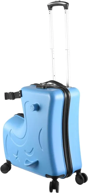 20" Kid Ride Suitcase,Ride Luggage for Kids 1-6,with Telescoping Handle,Spinner Wheels,Password Lock and Safety Belt,Suitcase Supports Up to 110 Lbs-Blue