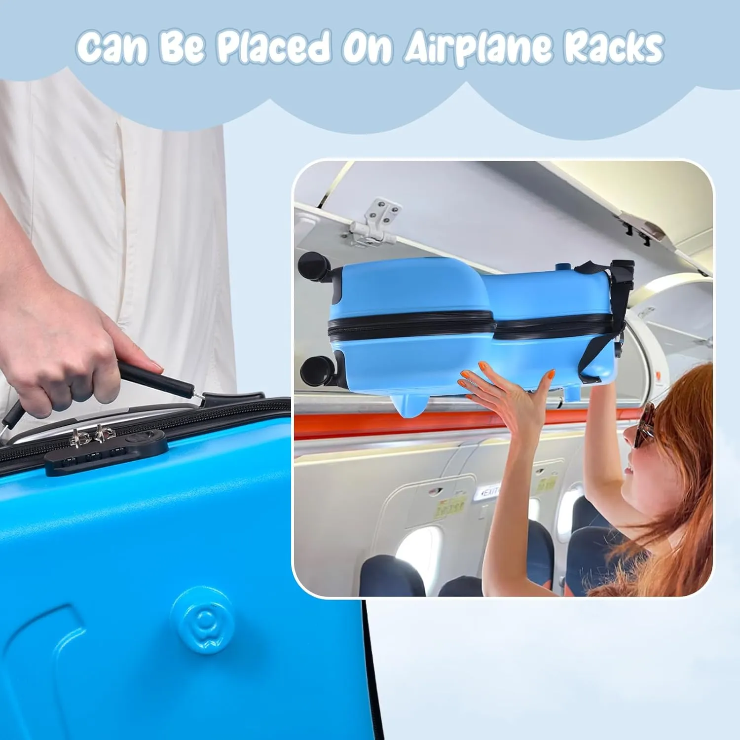 20" Ride on Suitcase for Kids Holds 110 Lbs,with Spinner Wheels,Telescoping Handle,Password Lock and Safety Belt,Ride On Suitcase for Kid Ages 1-6 (Blue)