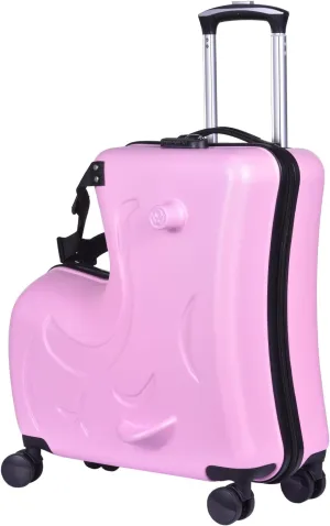 20" Ride on Suitcase for Kids Holds 110 Lbs,with Spinner Wheels,Telescoping Handle,Password Lock and Safety Belt,Ride On Suitcase for Kid Ages 1-6 (Pink)