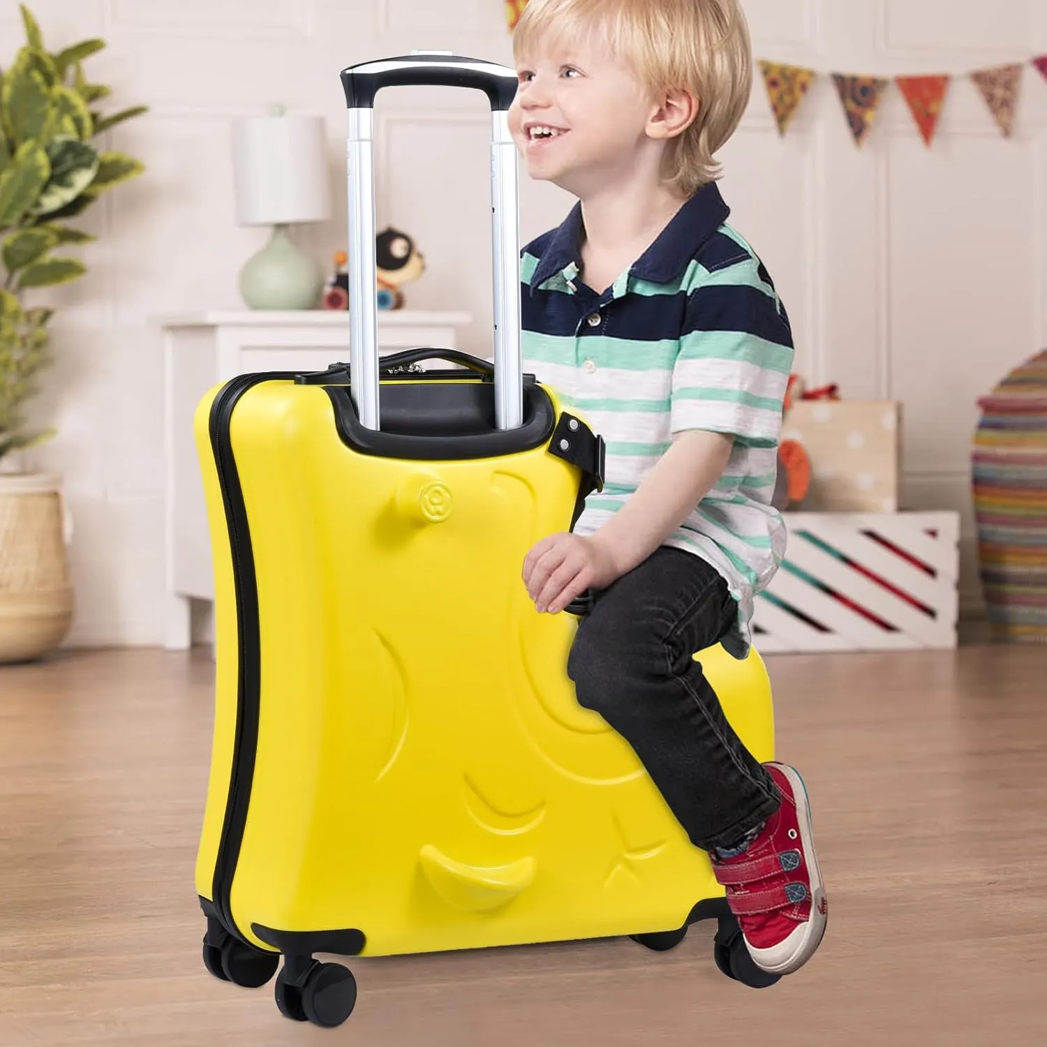 20" Ride on Suitcase for Kids Holds 110 Lbs,with Spinner Wheels,Telescoping Handle,Password Lock and Safety Belt,Ride On Suitcase for Kid Ages 1-6 (Yellow)
