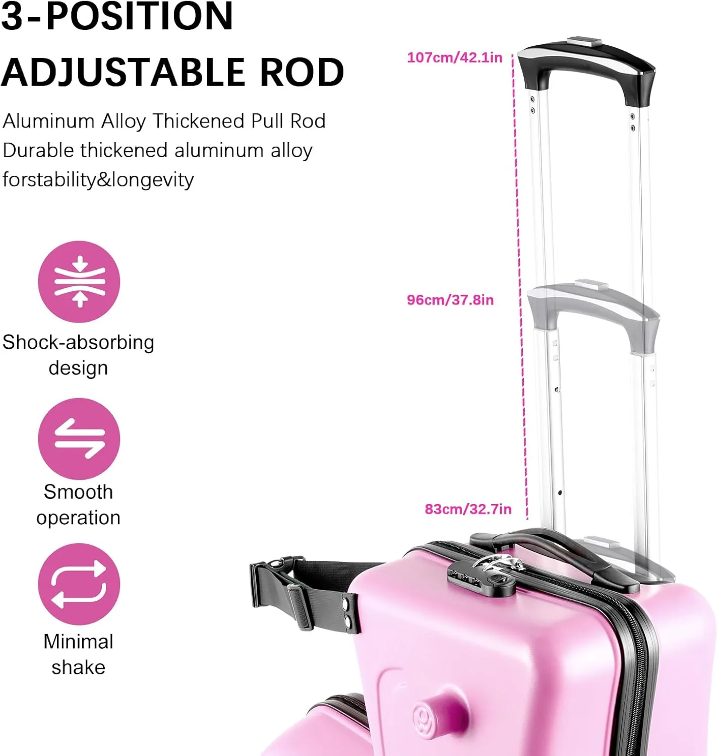 24" Ride on Suitcase for Kids,Can Hold 110 Lbs,with Double Spinner Wheels,Telescoping Handle,Password Lock and Safety Belt,Ride On Luggage for Kid Ages 6-12 (Pink)