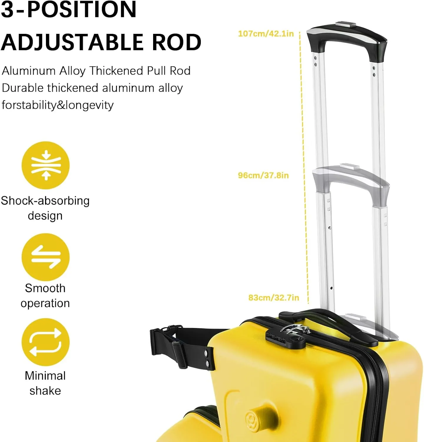 24" Ride on Suitcase for Kids,Can Hold 110 Lbs,with Double Spinner Wheels,Telescoping Handle,Password Lock and Safety Belt,Ride On Luggage for Kid Ages 6-12 (Yellow)