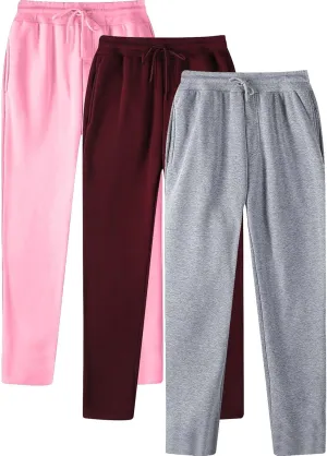 3 Pack Mens Sweatpants Fleece Athletic Pants Open Bottom Active Workout Sweat Pants with Pockets