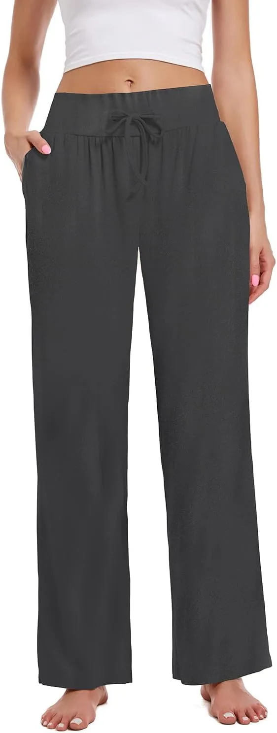 3 Pack Women's Lounge Pants Wide Leg Yoga Sweatpants with Pockets High Waisted Drawstring Lounge Loose Workout Jogger