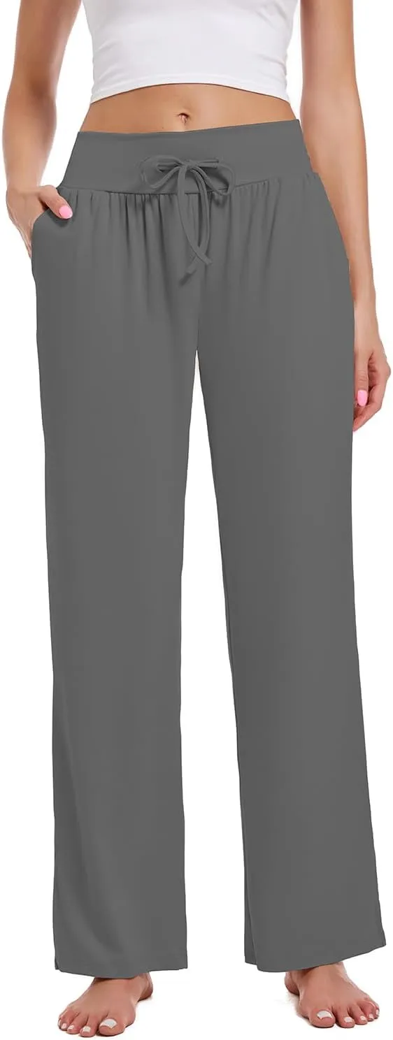 3 Pack Women's Lounge Pants Wide Leg Yoga Sweatpants with Pockets High Waisted Drawstring Lounge Loose Workout Jogger