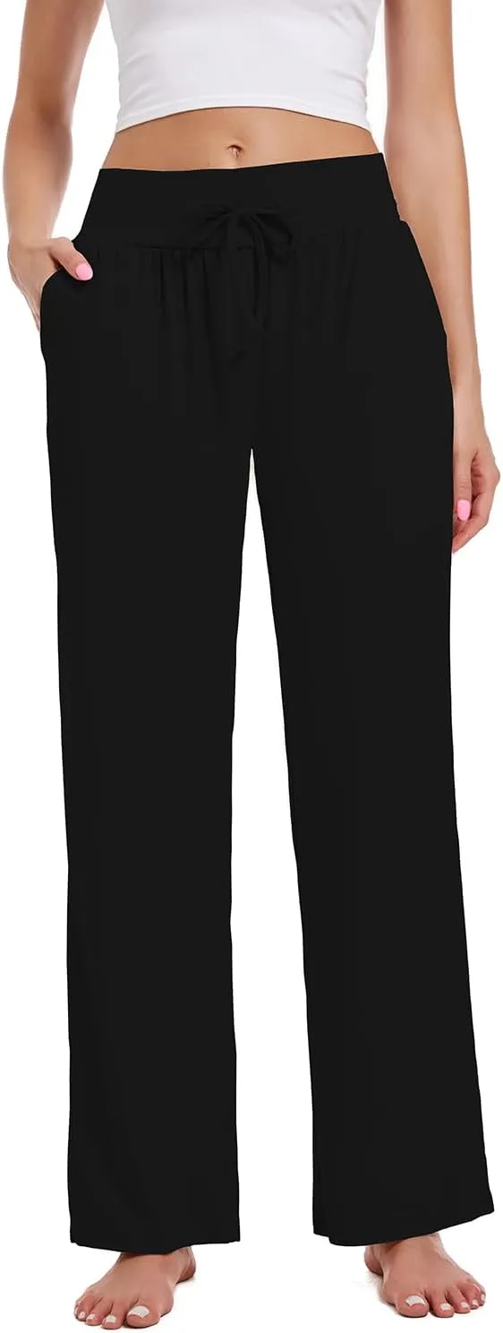 3 Pack Women's Lounge Pants Wide Leg Yoga Sweatpants with Pockets High Waisted Drawstring Lounge Loose Workout Jogger