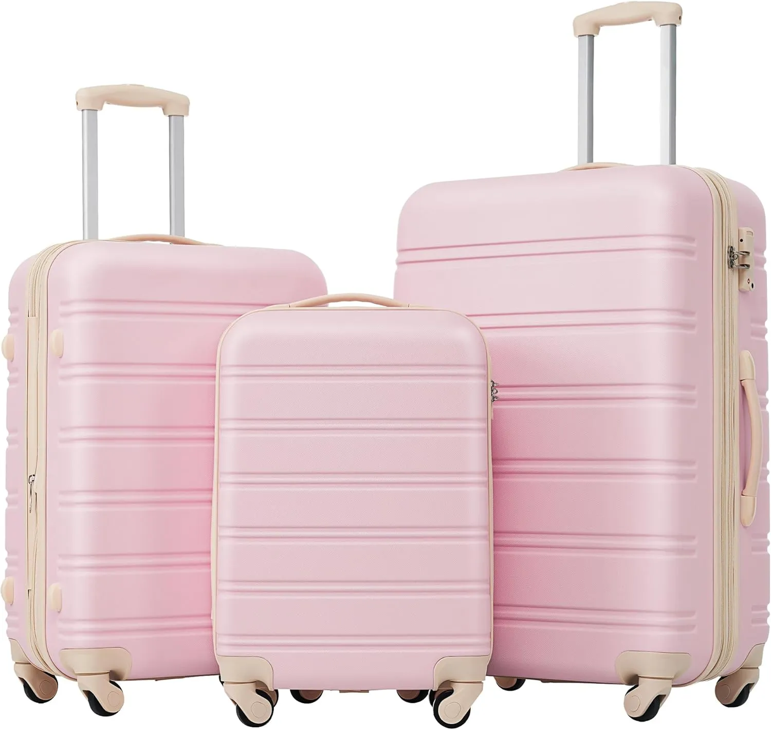 3 Piece Hardside Spinner Luggage Set in Light Pink, Includes 20", 24", 28" Suitcases
