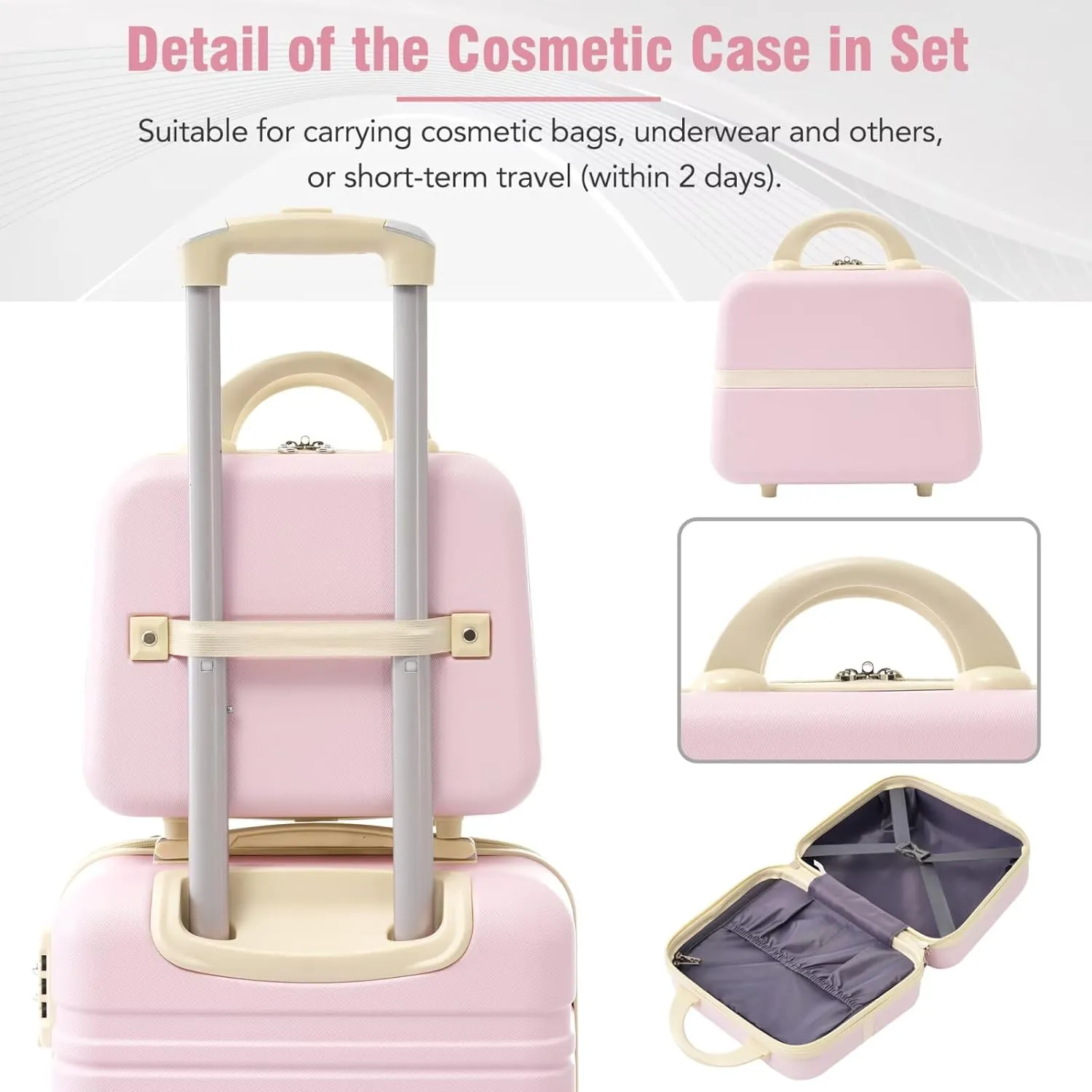 3-Piece Luggage Set Airline Approved with Cosmetic Case, Light Pink Hardshell Suitcases with Spinner Wheels, TSA Lock, Lightweight Waterproof Travel Luggage (Light Pink, 12" 20" 24")