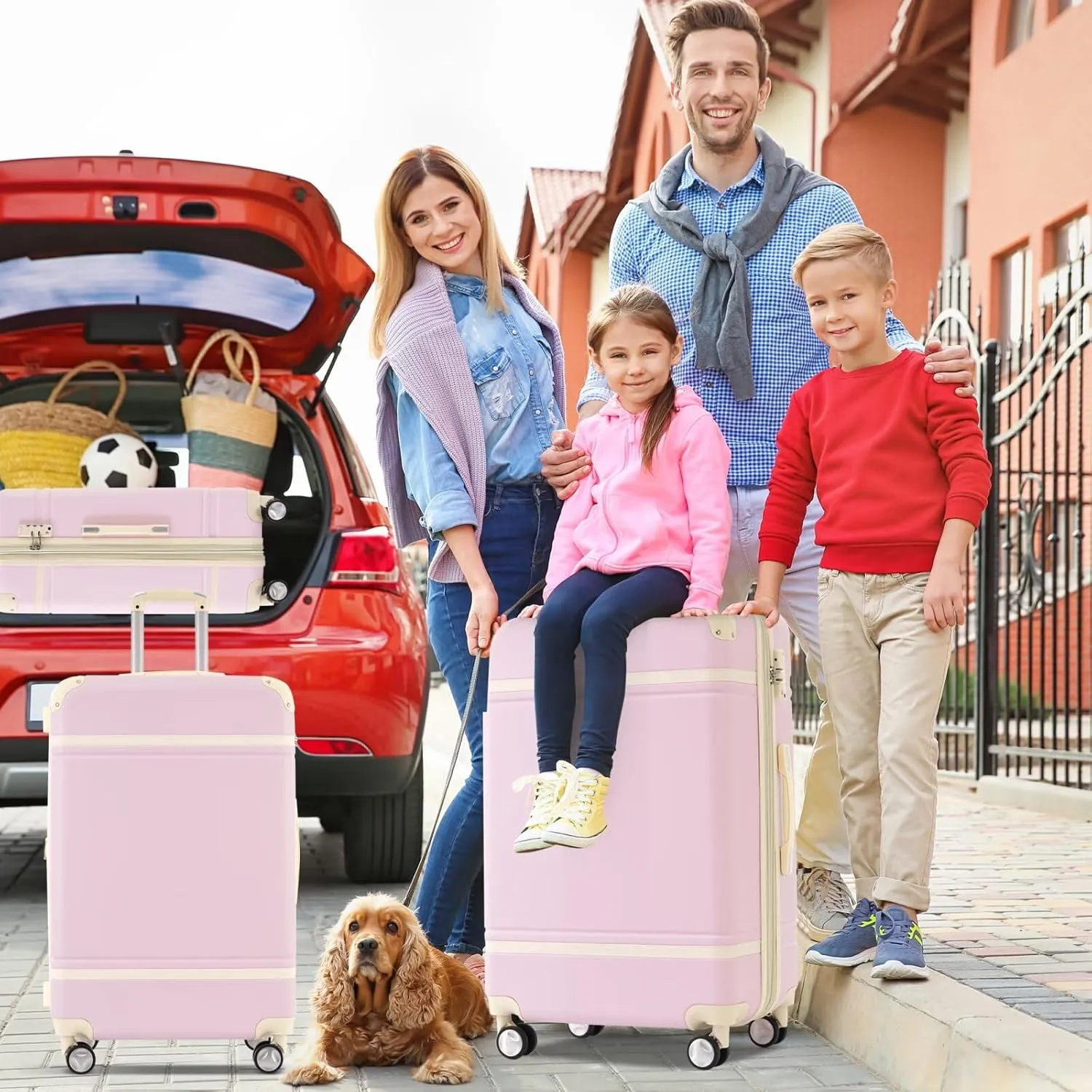 3-Piece Luggage Set Airline Approved with Cosmetic Case, Light Pink Hardshell Suitcases with Spinner Wheels, TSA Lock, Lightweight Waterproof Travel Luggage (Light Pink, 12" 20" 24")