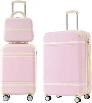 3-Piece Luggage Set Airline Approved with Cosmetic Case, Light Pink Hardshell Suitcases with Spinner Wheels, TSA Lock, Lightweight Waterproof Travel Luggage (Light Pink, 12" 20" 24")