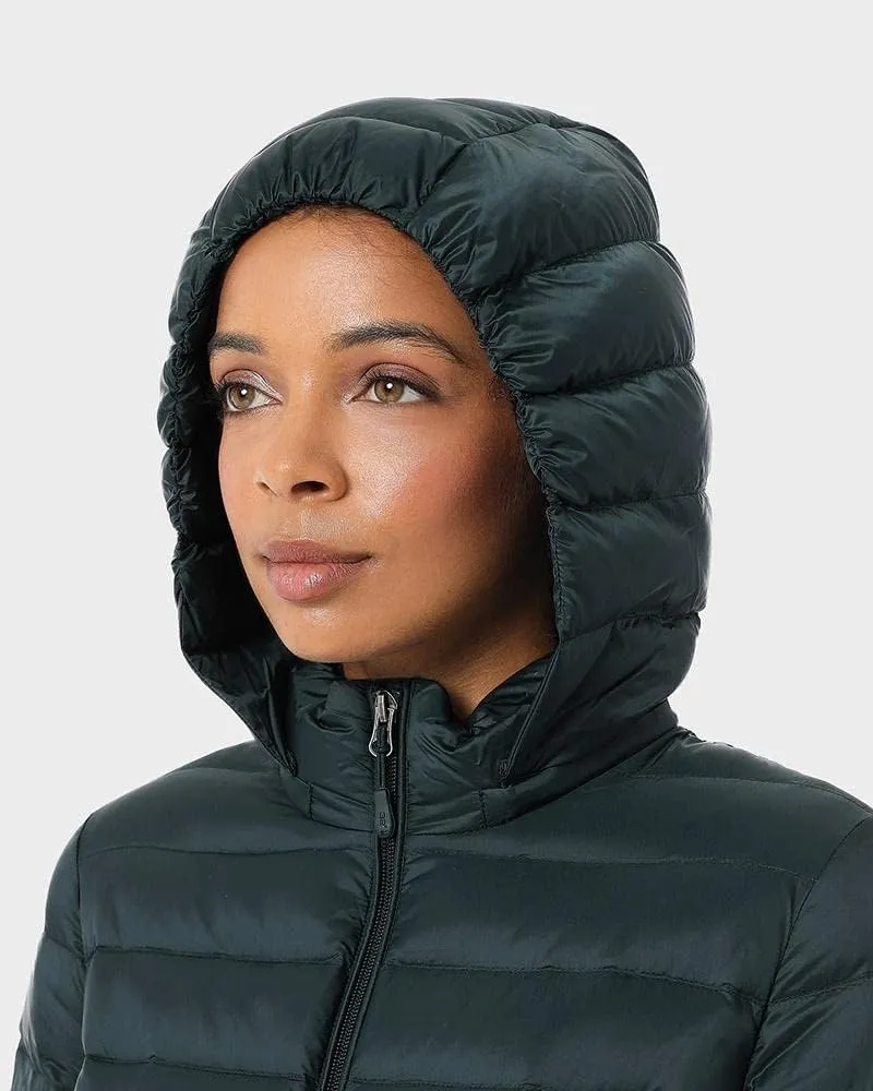 32 Degrees Womens Water-Repellent Packable Down Jacket, Ultra-Light with Detachable Hood