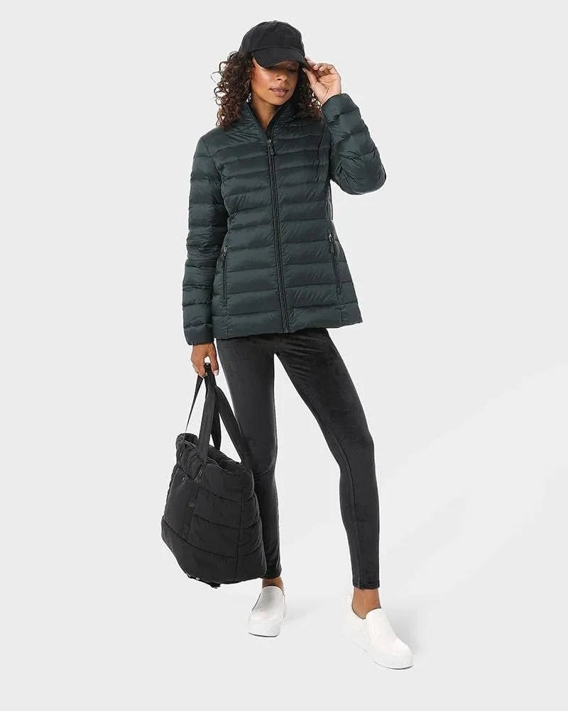32 Degrees Womens Water-Repellent Packable Down Jacket, Ultra-Light with Detachable Hood