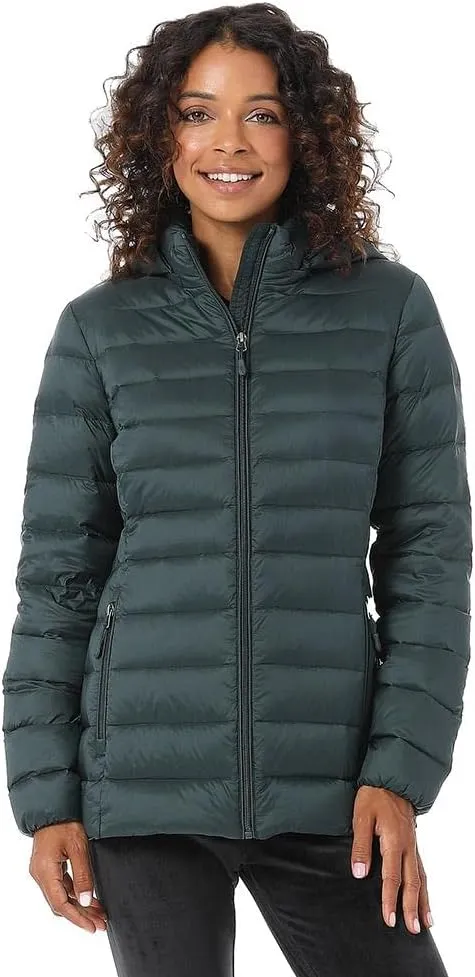 32 Degrees Womens Water-Repellent Packable Down Jacket, Ultra-Light with Detachable Hood