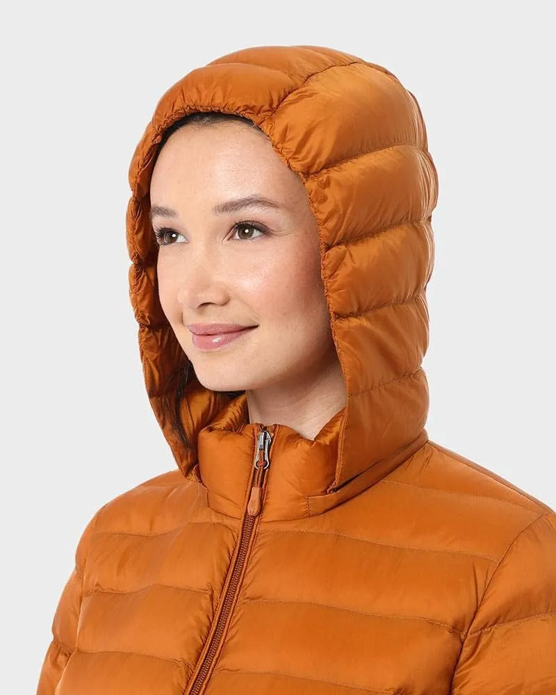 32 Degrees Womens Water-Repellent Packable Down Jacket, Ultra-Light with Detachable Hood