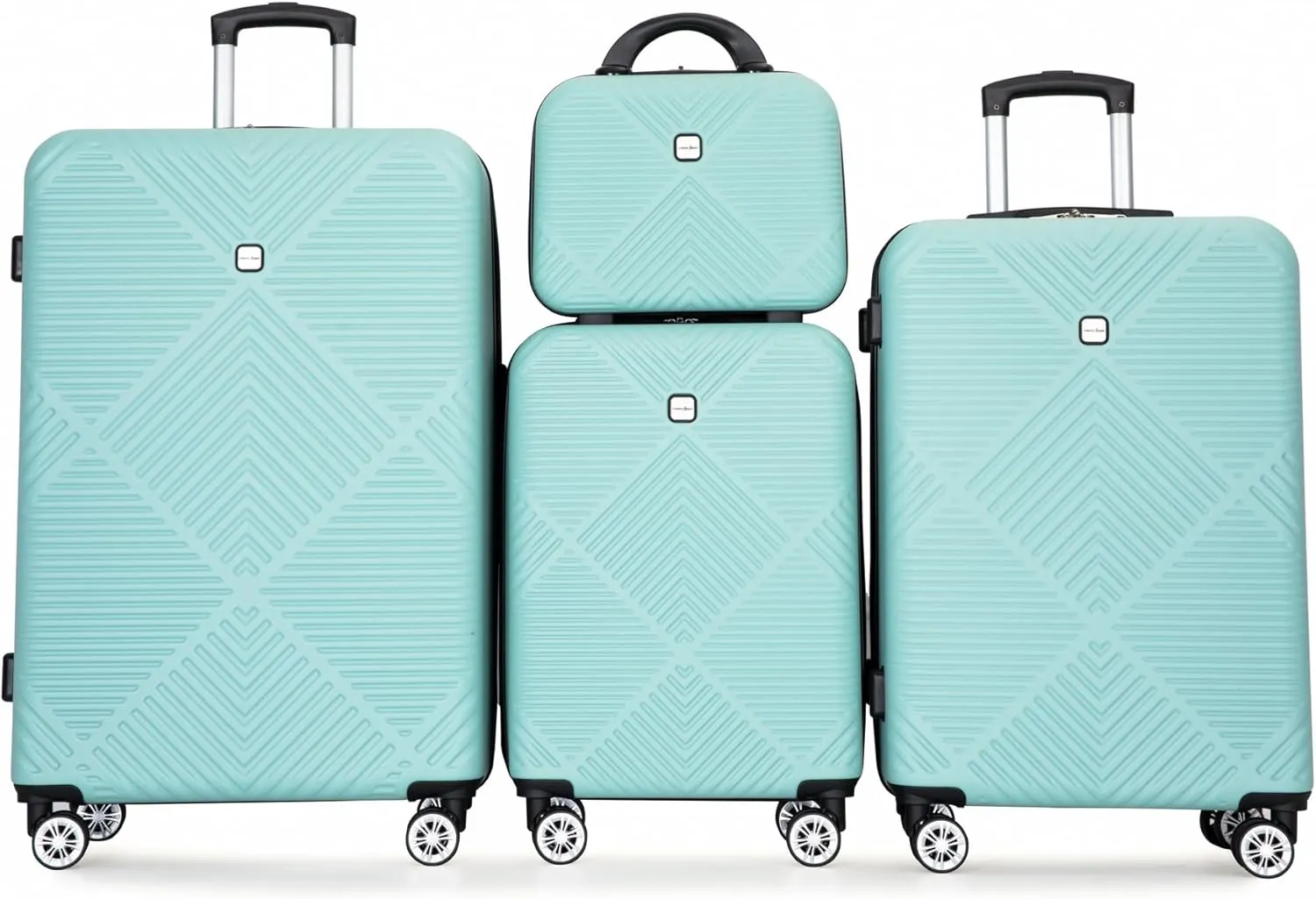 4-Piece Lightweight ABS Spinner Suitcases with 14-Inch Makeup Case, Light Blue