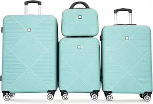 4-Piece Lightweight ABS Spinner Suitcases with 14-Inch Makeup Case, Light Blue