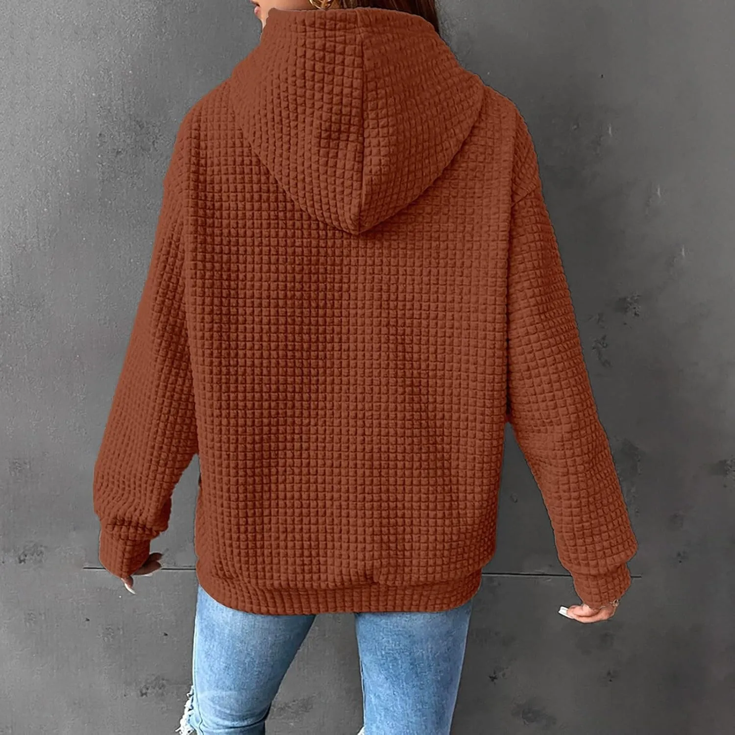 aihihe Women's Lightweight Waffle Hoodies 2023 Fall Casual Sweatshirt Trendy Dressy Drawstring Pullover Tops with Pockets