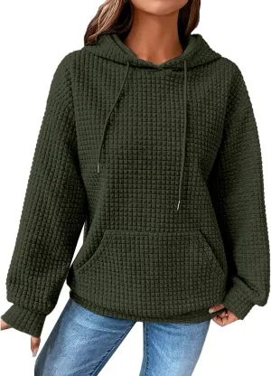 aihihe Women's Lightweight Waffle Hoodies 2023 Fall Casual Sweatshirt Trendy Dressy Drawstring Pullover Tops with Pockets