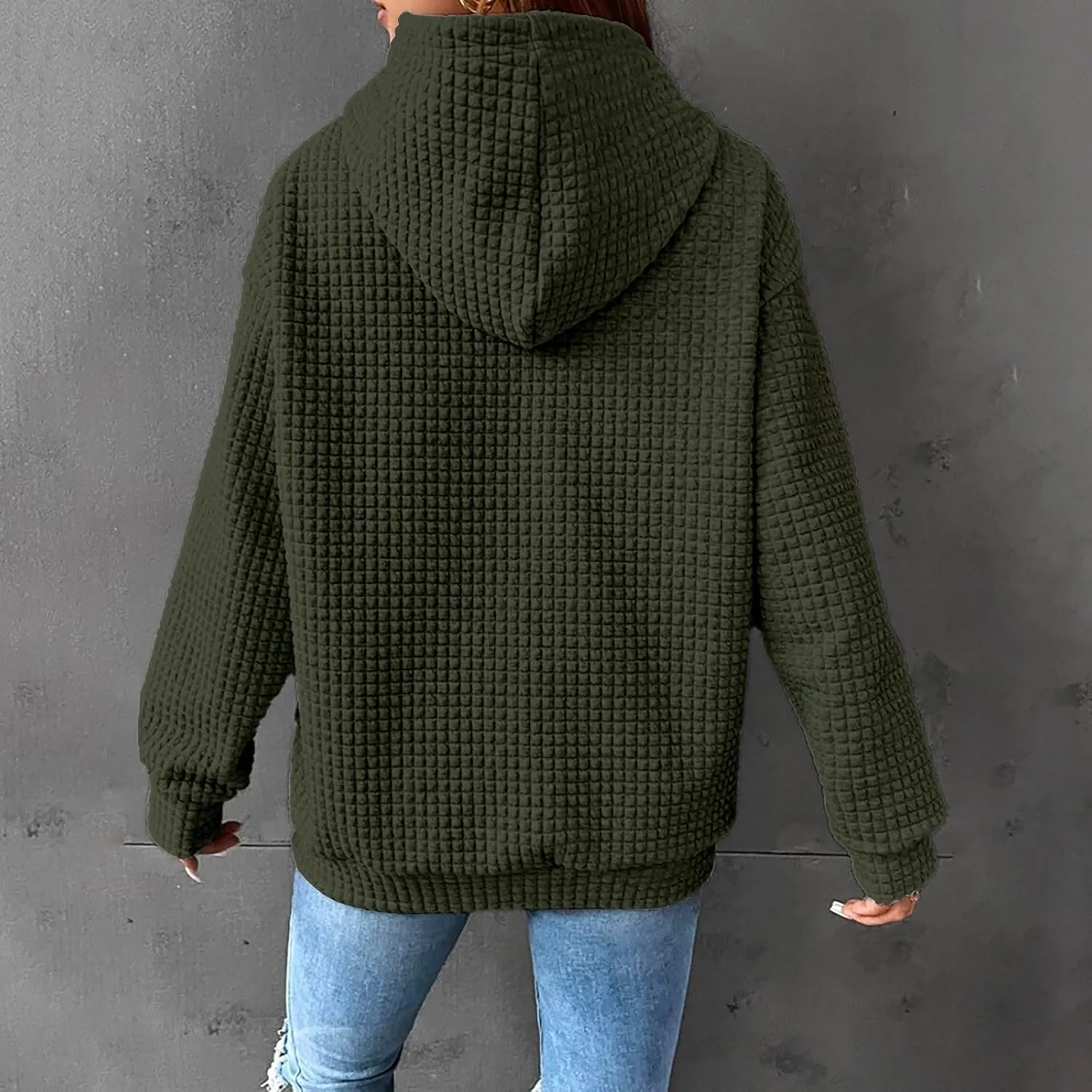 aihihe Women's Lightweight Waffle Hoodies 2023 Fall Casual Sweatshirt Trendy Dressy Drawstring Pullover Tops with Pockets