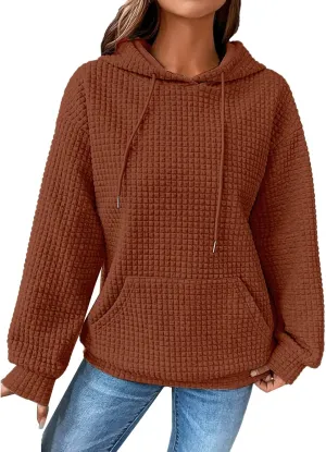 aihihe Women's Lightweight Waffle Hoodies 2023 Fall Casual Sweatshirt Trendy Dressy Drawstring Pullover Tops with Pockets