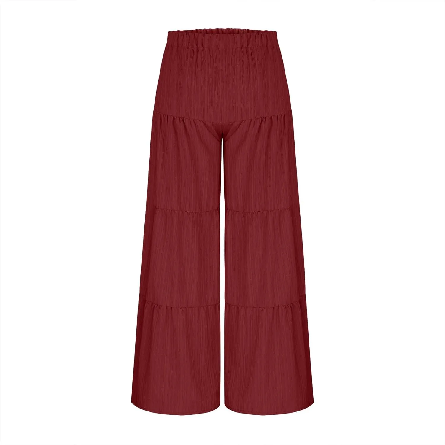 Akklian Flowy Pants for Women Boho Elastic High Waist Ruffle Tiered Wide Leg Beach Palazzo Pants Loose Casual Summer Trousers