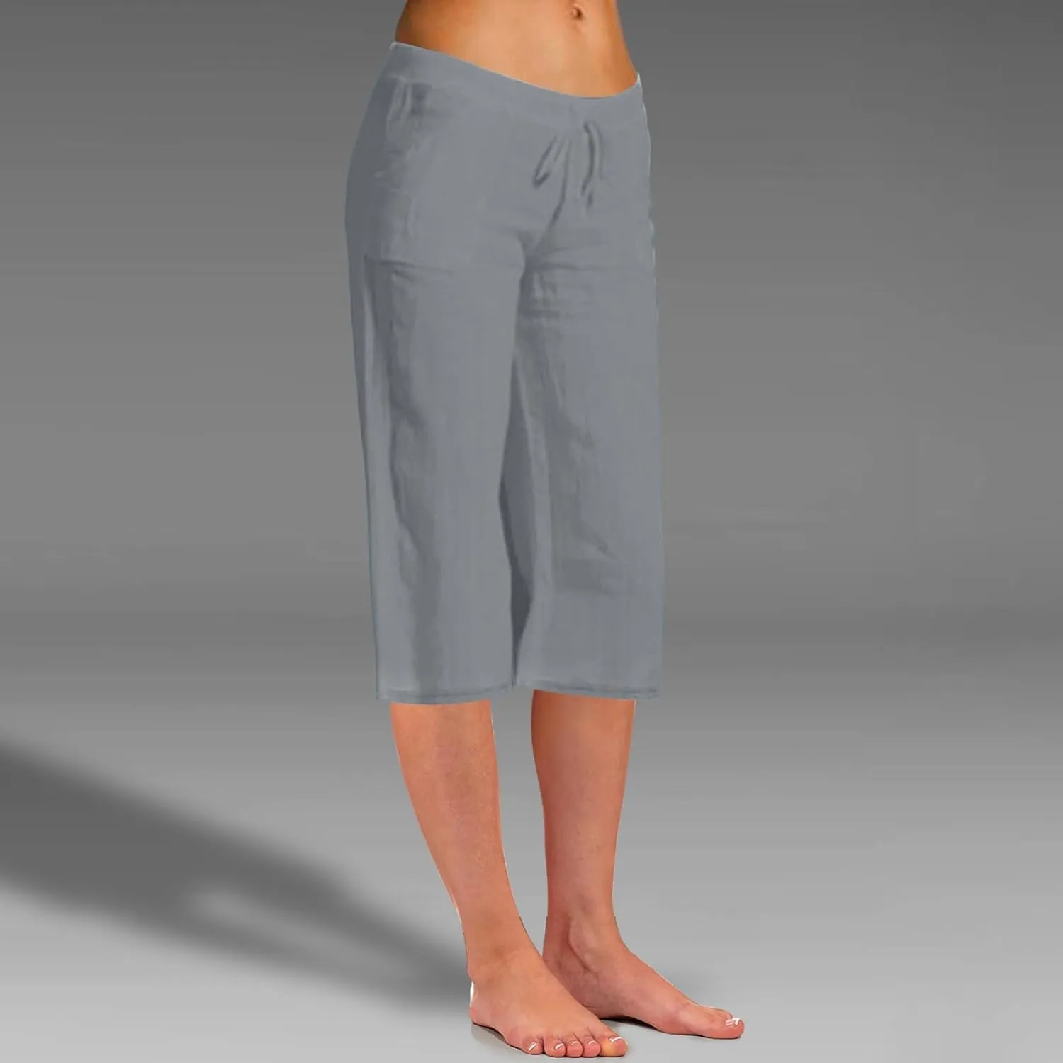 Akklian Womens Cotton Linen Pants Elastic Waisted Wide Leg Drawstring Casual Loose Trousers Beach Summer Pants with Pockets