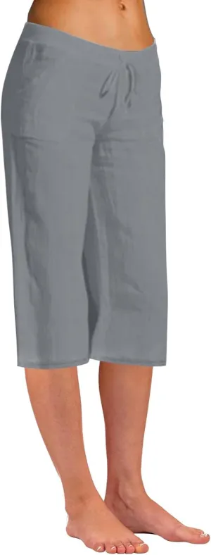 Akklian Womens Cotton Linen Pants Elastic Waisted Wide Leg Drawstring Casual Loose Trousers Beach Summer Pants with Pockets