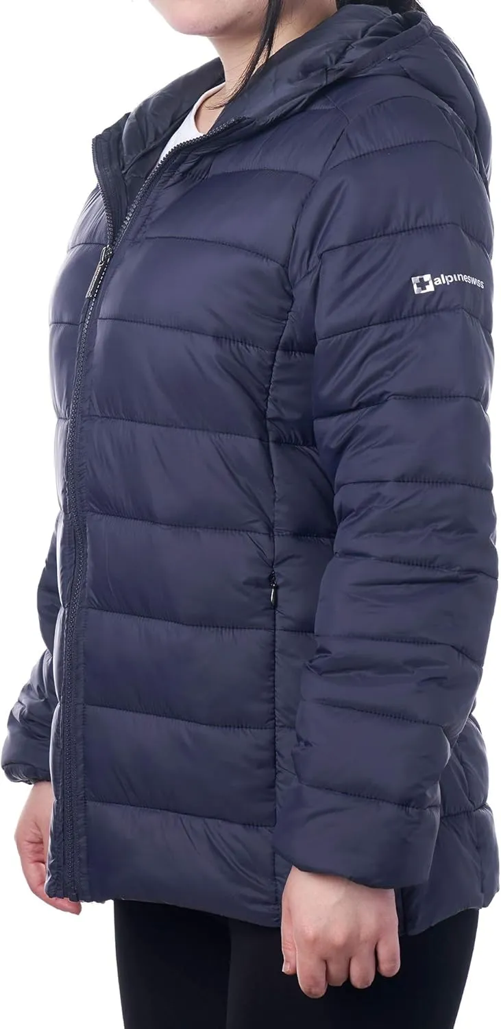 Alpine Swiss Eva Womens Down Alternative Puffer Jacket Hooded Light Packable Coat