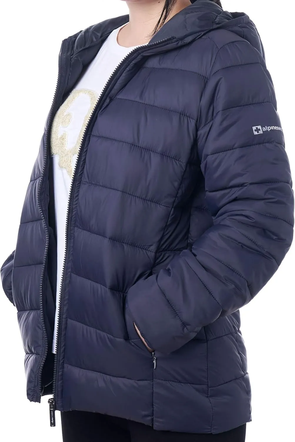 Alpine Swiss Eva Womens Down Alternative Puffer Jacket Hooded Light Packable Coat