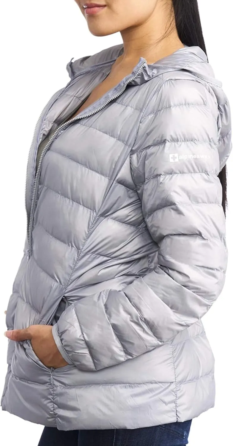 Alpine Swiss Eva Womens Down Alternative Puffer Jacket Hooded Light Packable Coat
