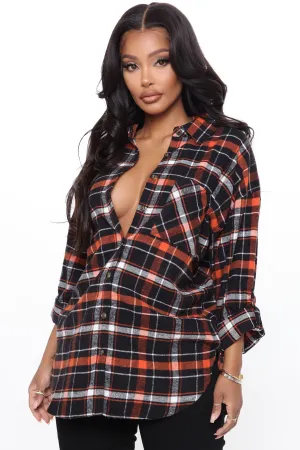 Always In Check Oversized Flannel Top - Black/combo