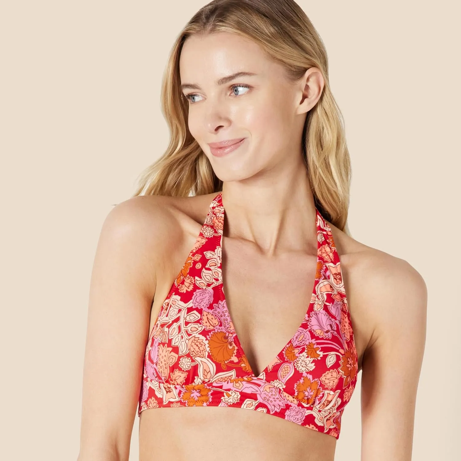 Amazon Essentials Women's Light-Support Tie Halter Bikini Swimsuit Top (Available in Plus Size)