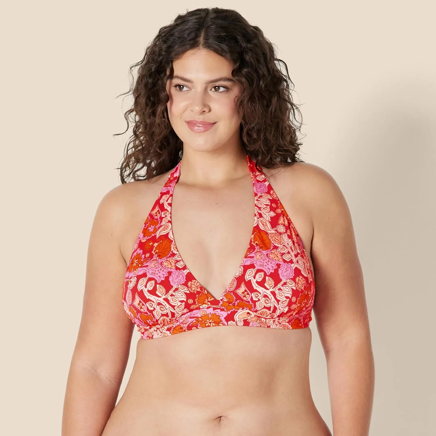 Amazon Essentials Women's Light-Support Tie Halter Bikini Swimsuit Top (Available in Plus Size)