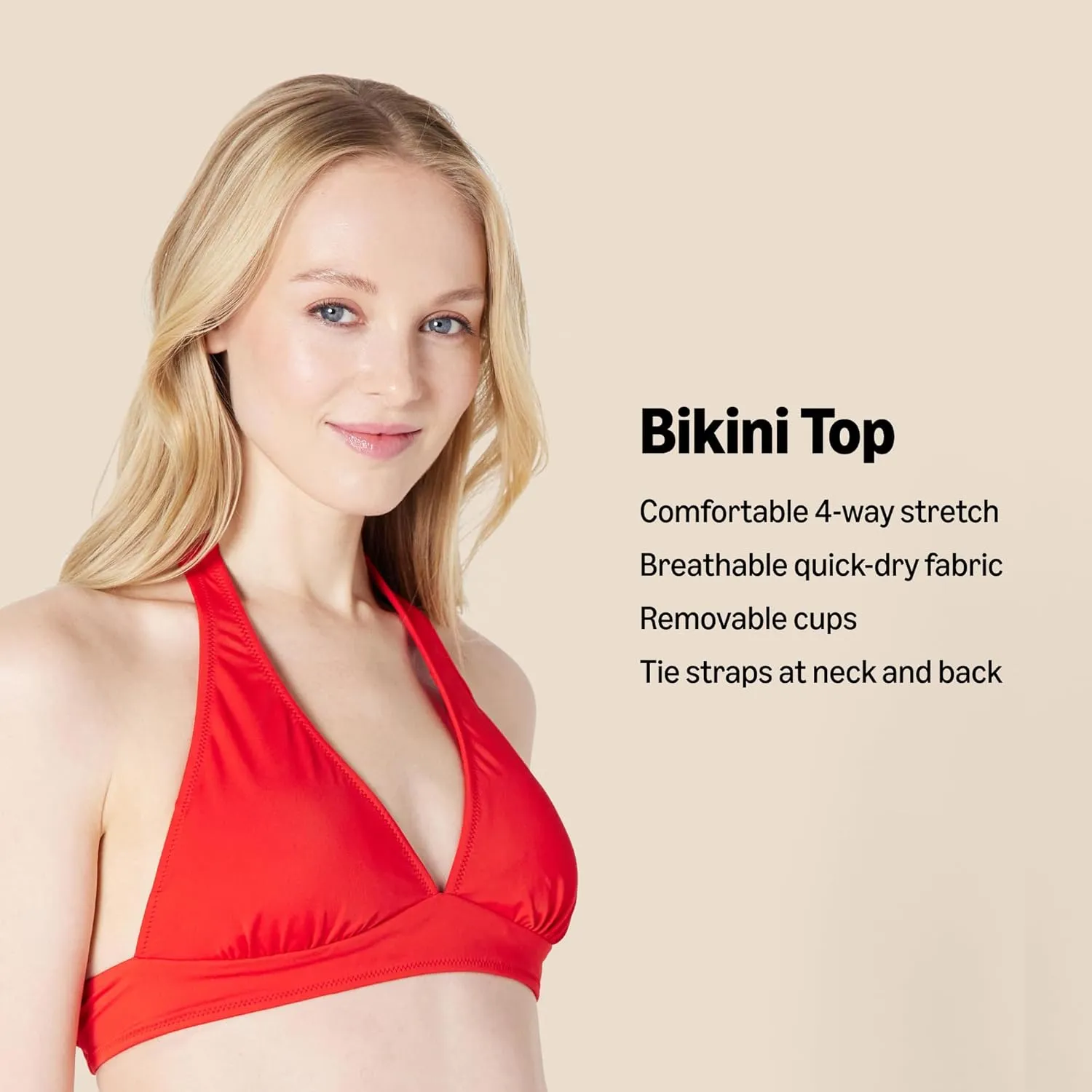 Amazon Essentials Women's Light-Support Tie Halter Bikini Swimsuit Top (Available in Plus Size)