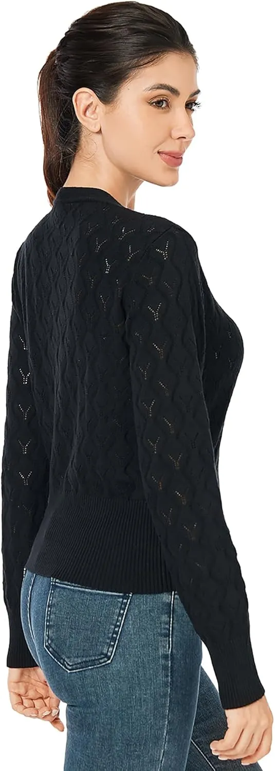 AmlieBoutik Women Lightweight Button Down Long Sleeve Casual V Neck Soft Crochet Knit Fall Cardigan Sweater Tops
