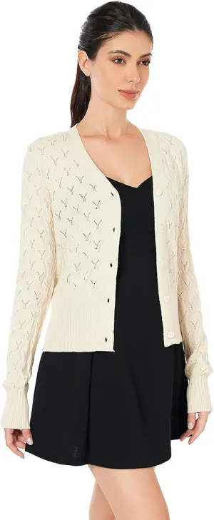 AmlieBoutik Women Lightweight Button Down Long Sleeve Casual V Neck Soft Crochet Knit Fall Cardigan Sweater Tops